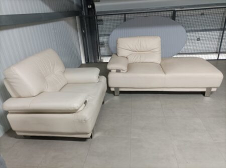 CONJUNTO SOFÁ DE SALA/ESPERA + CHAISE LONGUE - PELE BEGE - Image 2