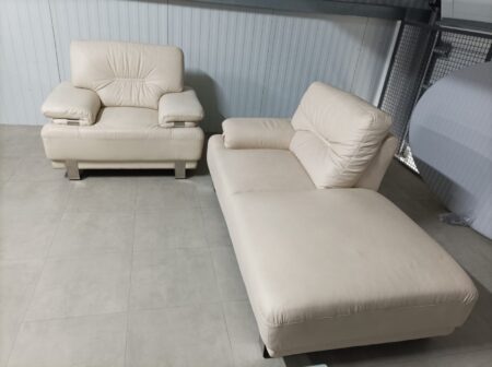 CONJUNTO SOFÁ DE SALA/ESPERA + CHAISE LONGUE - PELE BEGE - Image 3