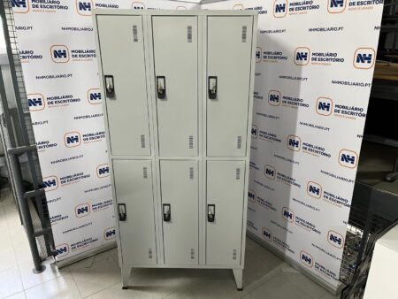 Armários Vestiários / Cacifos Metálicos 6 Portas Sobrepostas - Cinza - Fechadura Aloquete