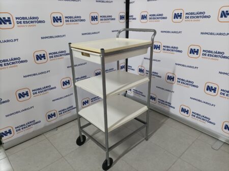 CARRINHO DE SERVIÇO P/ COPA/BAR - PVC BRANCO / ALUMÍNIO
