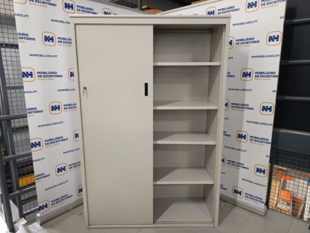 ARMÁRIO METÁLICO 1800x1200 C/ PORTAS CORRER EM CHAPA – ML CINZA / BEGE - Image 2