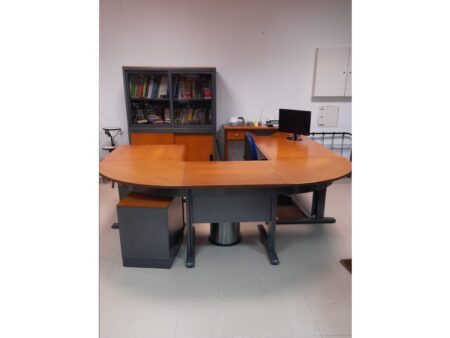 CONJUNTO DE MOBILIÁRIO DE ESCRITÓRIO - MADEIRA CEREJEIRA / ANTRACITE