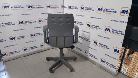 CADEIRAS ESCRITÓRIO OPERATIVA C/ RODAS + BRAÇOS "STEELCASE" - TECIDO AZUL / CINZA - Image 3