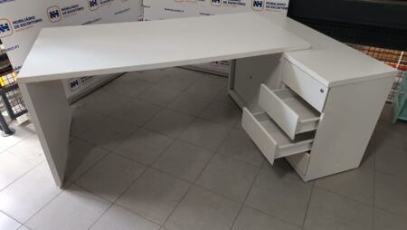 POSTO TRABALHO DIRECIONAL 1860x1200 C/ ARMÁRIO LATERAL - ML BRANCO / BRANCO - Image 3