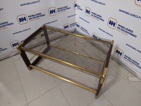 MESA DE CENTRO 850x480 - VIDRO / DOURADO / MDF CASTANHO - Image 2