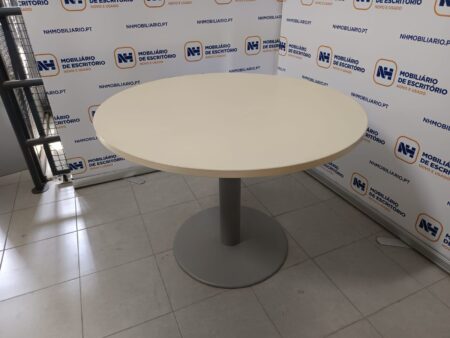 MESA DE REUNIÕES REDONDA 1000 - ML MAPLE / ALUMÍNIO