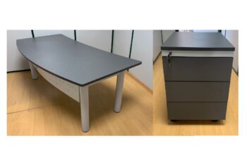 SECRETÁRIA ESCRITÓRIO 2000x1000 + BLOCO RODADO 03 GAVETAS - ML ANTRACITE / CINZA